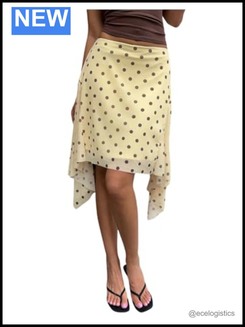 Sheer Polka Dot Asymmetrical Midi Skirt Low Rise Flowy Y2K